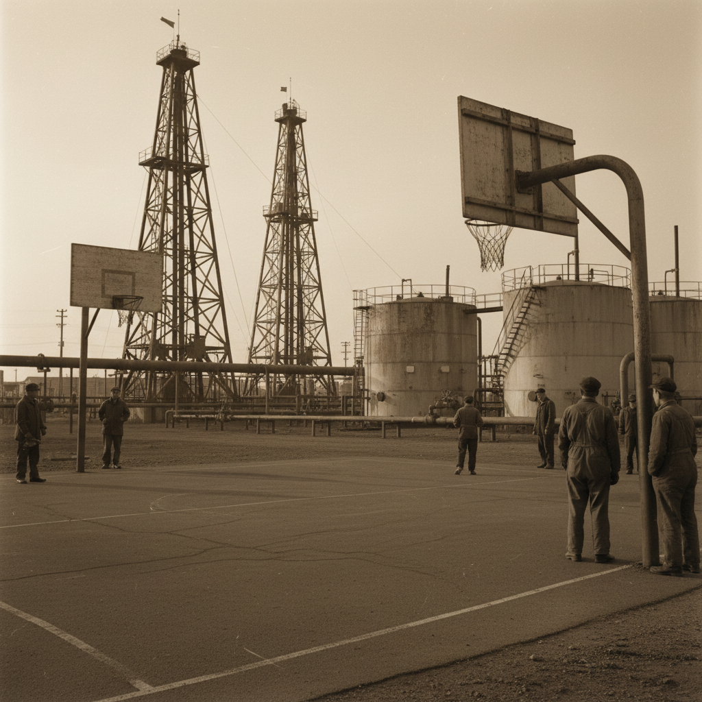 Szabadtéri kosárlabdapálya az 1960-as évek elején — illusztráció